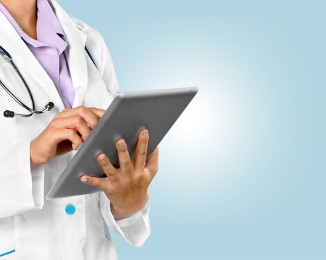 clinical researcher on mobile device